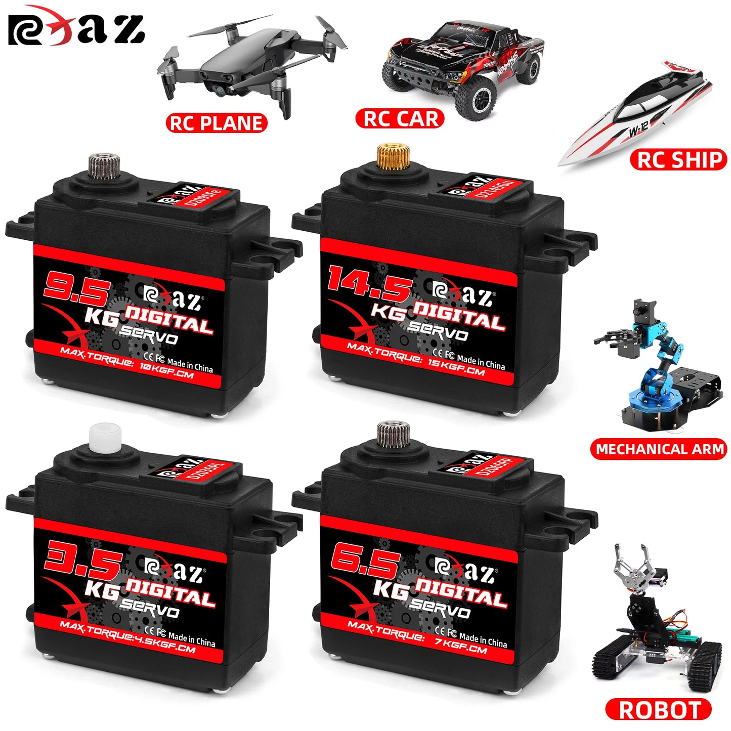 RCXAZ Digital Servo Rotation 180° Metal Gear Servo 3.5KG 6.5KG 9.5KG 14.5KG High Speed Servo for RC Car Robot Boat RC Helicopter